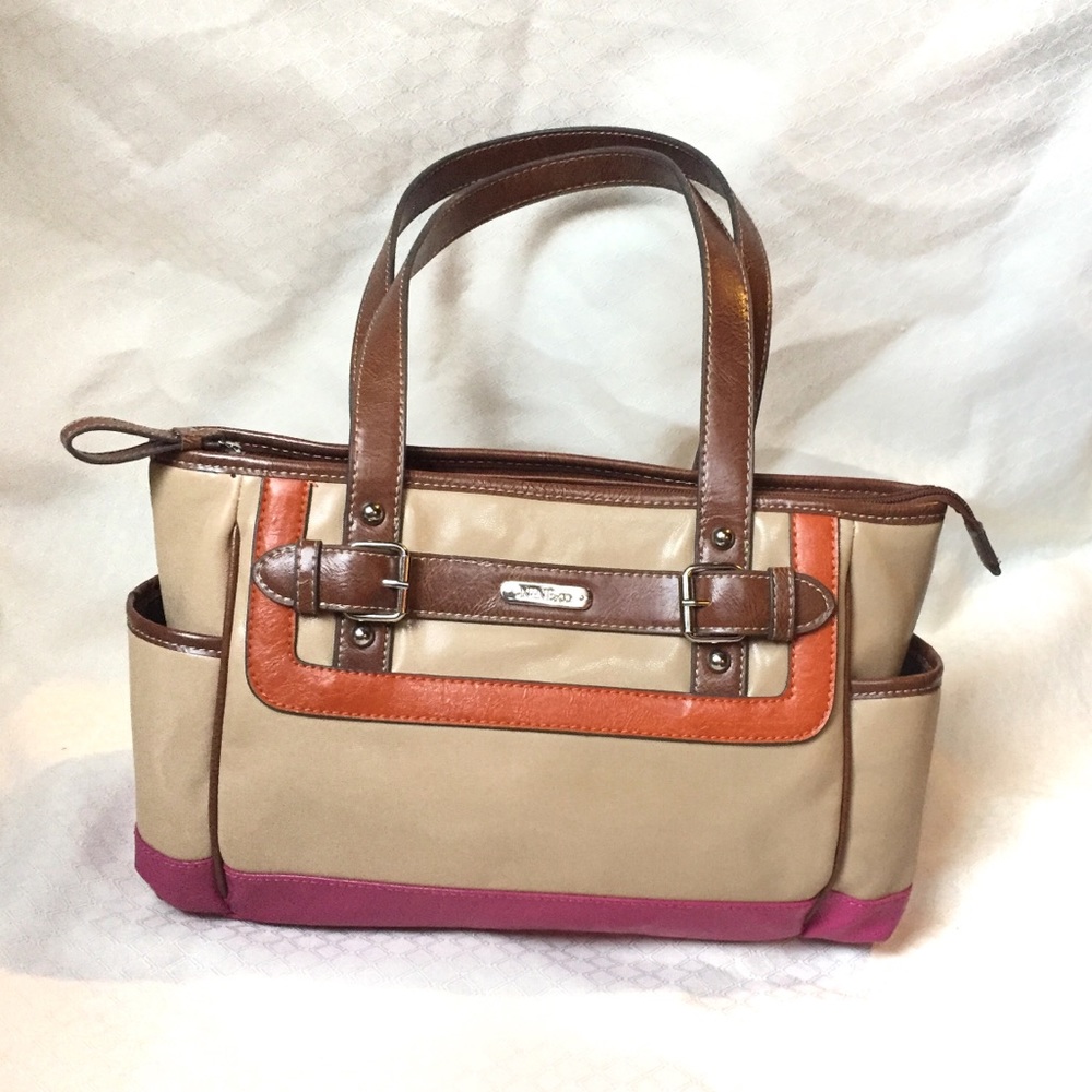 2/20$ Nine & Co Retro Pink Orange Tan Brown Purse
